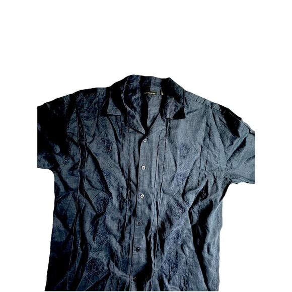 Godbody Linen Deep Navy XL Embossed Button Down Shirt - Picture 2 of 10